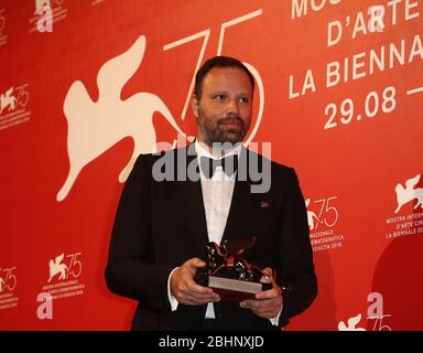 VENICE, ITALY - SEPTEMBER 08: Yorgos Lanthimos poses with the Silver Lion for 'The Favourite' at the Winners Photocall Stock Photo