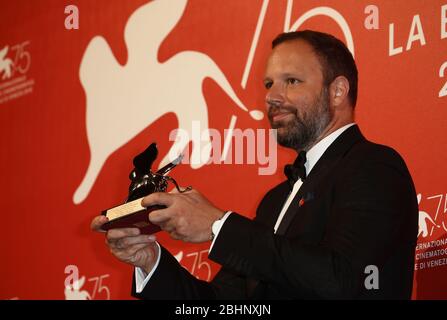 VENICE, ITALY - SEPTEMBER 08: Yorgos Lanthimos poses with the Silver Lion for 'The Favourite' at the Winners Photocall Stock Photo