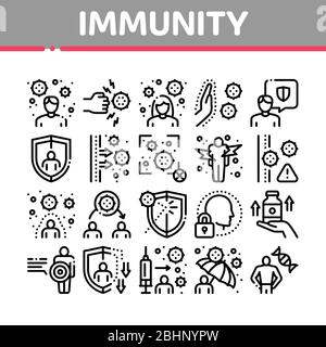 Immunity Human Biological Defense Icons Set Vector Stock Vector