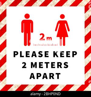 Please keep 2 meters apart, social distancing icon on warning industrial square frame Stock Vector