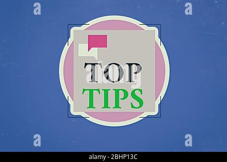 Conceptual hand writing showing Top Tips. Concept meaning a small but particularly useful piece of practical advice Two Speech Bubble Overlapping on S Stock Photo