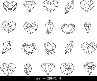 gem stone crystal icon set monoline line art. Doodle diamonds collection for web design, book illustration Stock Vector