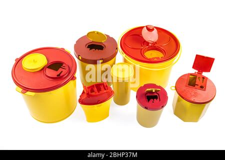 Different Sizes Of Medical Waste Bins (1.3, 2, 3, 5 Liter). Yellow ...