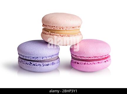 Three macaroons stacked in a pyramid Stock Photo