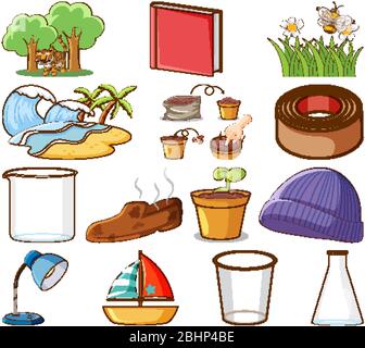 Large set of different items on white background illustration Stock Vector