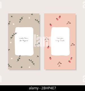 Summer greeting cards, phone backgrounds. Inspirational, motivational quotes with strawberries, thyme herbs and flowers. Love you berry much. Make Stock Vector
