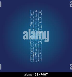 Letter I font made from binary code digits on a dark blue background Stock Vector