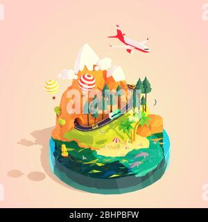 Vector isometric summer travel and vacation Stock Vector
