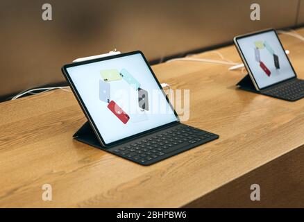 Turkey, Istanbul, December 17, 2019: sale New tablet APPLE iPad in the official Apple store Stock Photo