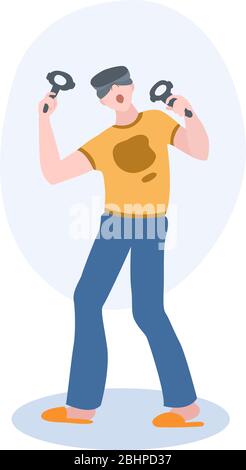 Teenager Playing A Virtual Reality Game vector illustration from hobbies collection. Flat cartoon illustration isolated on white Stock Vector
