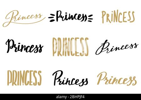 Princess lettering. Handwritten text for birthday party. Trendy girly design for t-shirt prints, phone cases, mugs or posters. Vector illustration Stock Vector