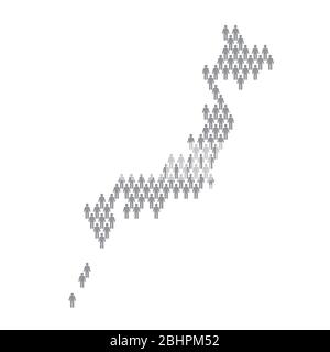 Japan population infographic. Map made from stick figure people Stock Vector