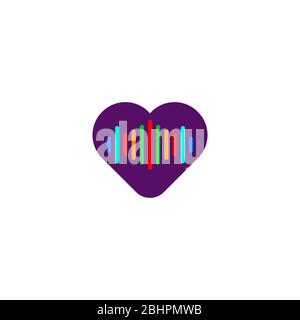 Musical beats and heart icon, radio station colorful symbol, favorite lmusic logo. Vector color illustration Stock Vector