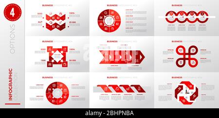 Infographic business template with 4 options. Red color version. Stock Vector