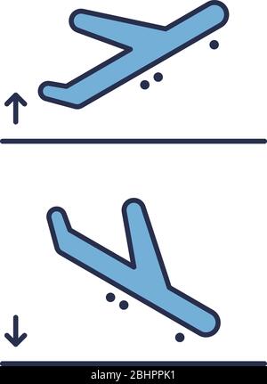 Plane landing and takeoff vector icon symbol isolated on white background Stock Vector