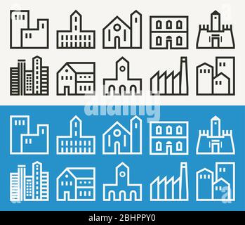 Minimal buildings related outline vector icons set Stock Vector