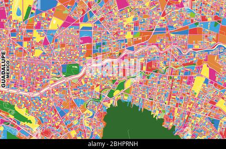 Colorful vector map of Guadalupe, Nuevo León, Mexico. Art Map template for selfprinting wall art in landscape format. Stock Vector