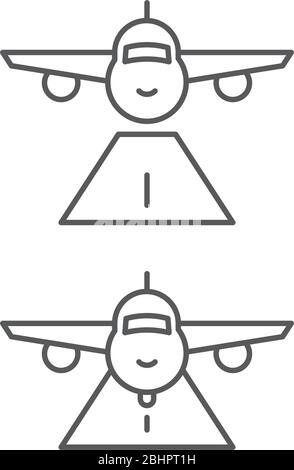 Plane landing and takeoff vector icon symbol isolated on white background Stock Vector