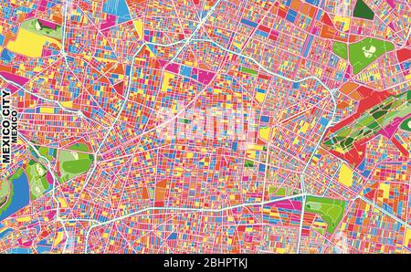 Colorful vector map of Mexico City, Mexico City, Mexico. Art Map template for selfprinting wall art in landscape format. Stock Vector