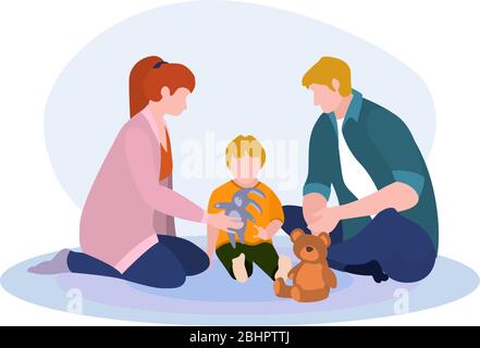 Family Plays On The Carpet vector illustration from family collection. Flat cartoon illustration isolated on white Stock Vector