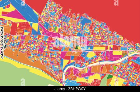 Colorful vector map of Santa Catarina, Nuevo León, Mexico. Art Map template for selfprinting wall art in landscape format. Stock Vector