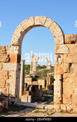Leptis Magna in Khoms, Libya. Stock Photo