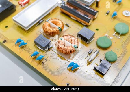 The TV motherboard of LCD TV Sharp 65 inch waiting to repair at remote site of Sharp maintainace in Huahin, Thailand April 25, 2018 Stock Photo