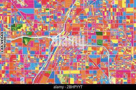 Colorful vector map of Las Vegas, Nevada, U.S.A.. Art Map template for selfprinting wall art in landscape format. Stock Vector