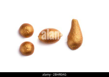 Halves of orange, lemon and avocado on white background Stock Photo