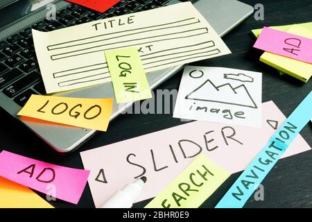 Planning website with application parts for creating design. Stock Photo