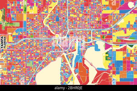 Colorful vector map of Tampa, Florida, U.S.A.. Art Map template for selfprinting wall art in landscape format. Stock Vector