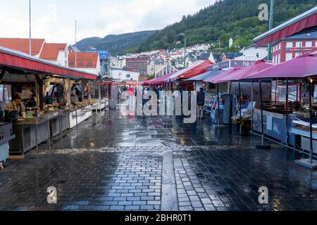 Famous fish market of Bergen in Norway. One of the most popular tourist destination in this beautiful city Stock Photo