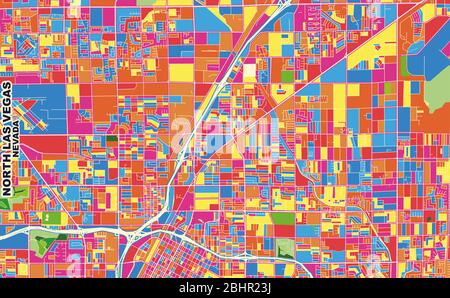 Colorful vector map of North Las Vegas, Nevada, U.S.A.. Art Map template for selfprinting wall art in landscape format. Stock Vector