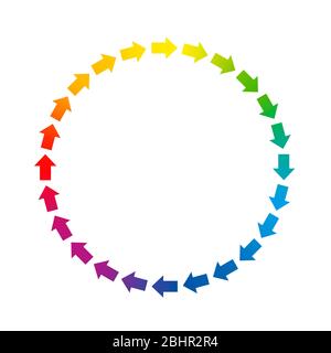 Arrows circle. Circuit symbol with rainbow gradient colored arrows - illustration over white background. Stock Photo