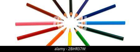 colored pencils in circle isolated on white background Stock Photo