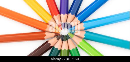 several colored pencil on white background Stock Photo