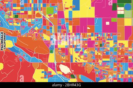 Colorful vector map of Palmdale, California, USA. Art Map template for selfprinting wall art in landscape format. Stock Vector