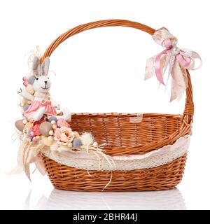 Handmade easter basket in vintage style. Isolated on white background. Stock Photo