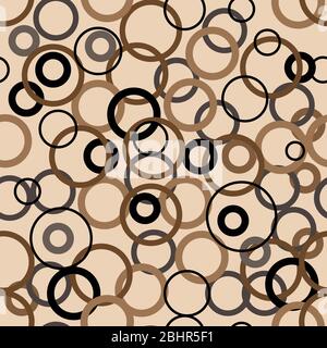Geometric seamless pattern. Circles in shades of brown on a beige background in a repeating pattern. Suitable for printing textiles or wrapping paper. Stock Photo