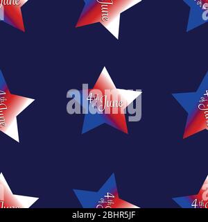 Seamless pattern with Independence Day motif. Stars in colors of USA flag with inscription 4th of July. Suitable for printing textile or wrapping pape Stock Photo