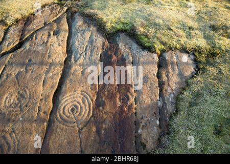 Cup and ring carvings, Kilmartin, Lochgilphead, Argyll Stock Photo