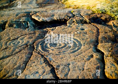 Cup and ring carvings, Kilmartin, Lochgilphead, Argyll Stock Photo