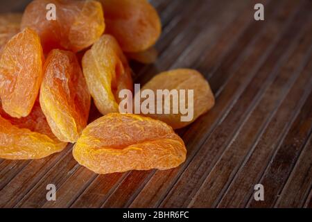 Close view of dried apricots. Use for healthy snack concept. Stock Photo