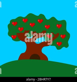 Tree of love with red hearts as fruits (illustration) Stock Vector