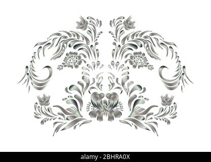 Foral pattern with hand drawn silver flowers. Stock Photo