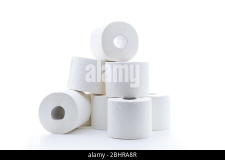 Rolls of toilet paper isolated on white background Stock Photo