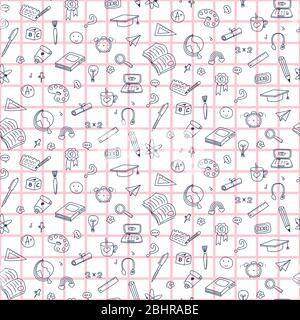 Vector seamless pattern with education back to school icons. Doodle student background. Stock Vector