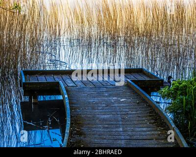 Fishing pontoons at Coate Water in Swindon. Stock Photo