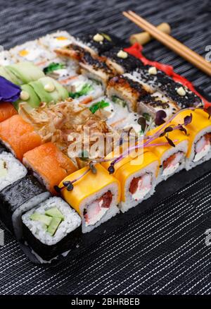 Big sushi set made of fresh vegetables and seafood Stock Photo - Alamy