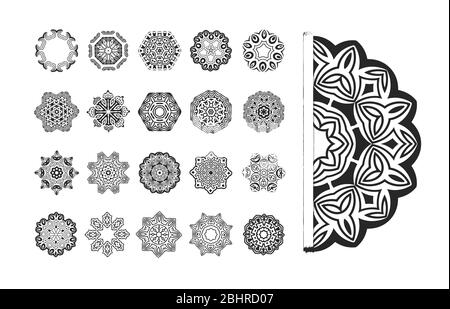 Set of circular patterns or mandalas for coloring book on isolated background. Stock Photo